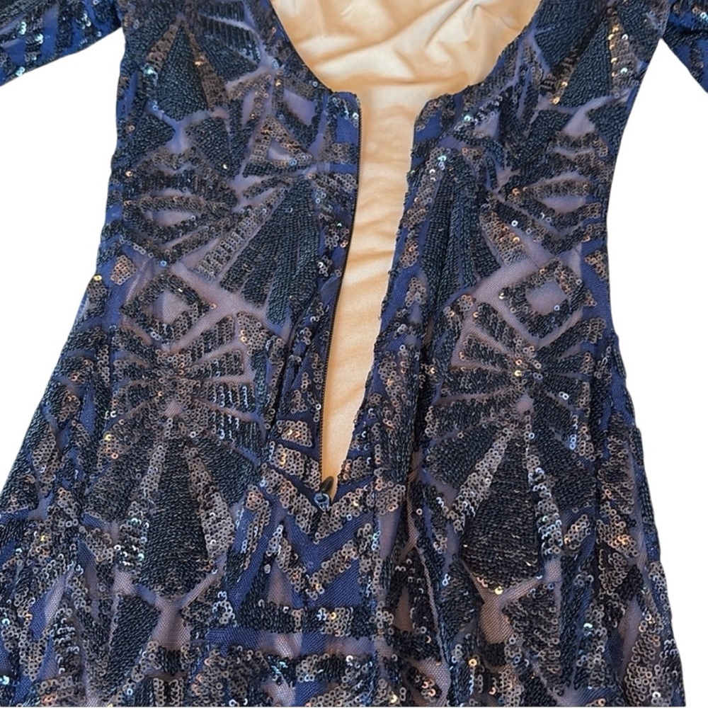 Dress The Population Nordstrom Emery Midi Dress Navy Sequin Long Sleeve Size XS - Picture 9 of 12